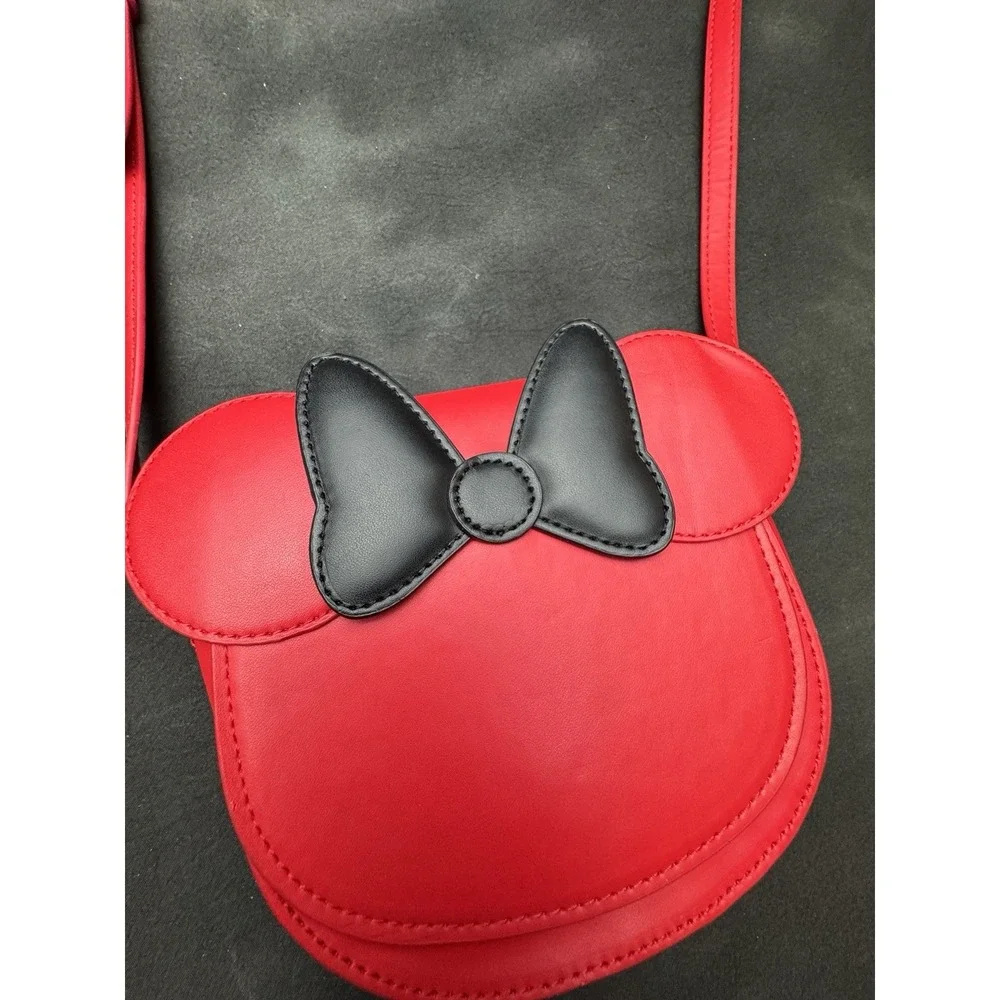 Disney Parks Minnie Mouse Icon Red Crossbody Bag Black Bow Adjustable Strap - Picture 2 of 11